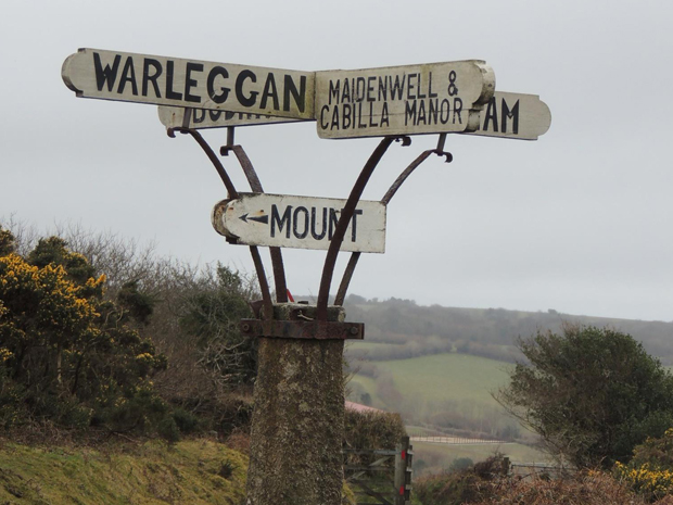 Signposts on Bodmin Moor to Warleggan and Mount